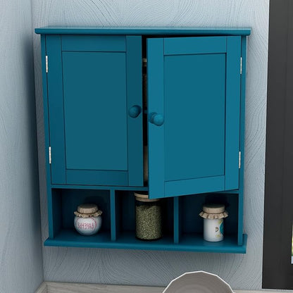 TaoHFE Turquoise Bathroom Cabinet,Bathroom Wall Cabinet with 2 Door Adjustable Shelves,Over The Toilet Storage Cabinet,Blue Bathrooms Cabinet Wall Mounted,Medicine Cabinets for Laundry