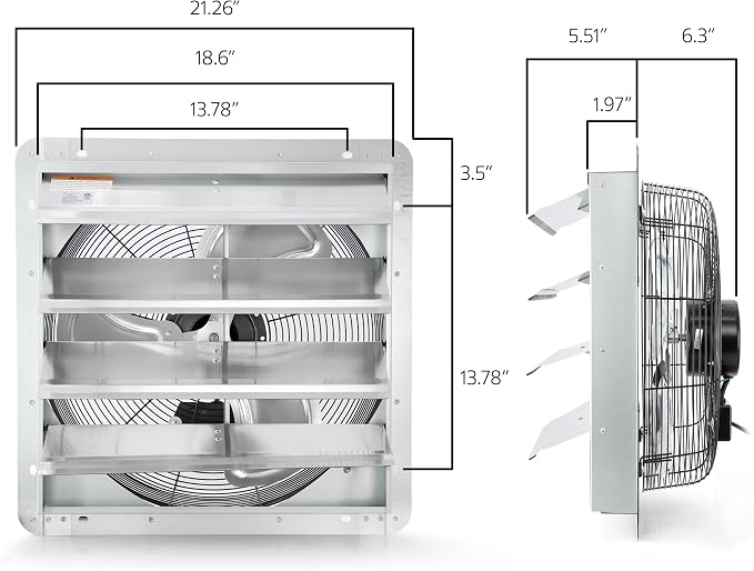 Vie Air Shutter Exhaust Fan with Power Cord – High-Performance Ventilation for Indoor/Outdoor Spaces, Energy-Efficient Cooling - Vent fan for Commercial, Greenhouse, Attic, Shed & Shop (18 Inch)
