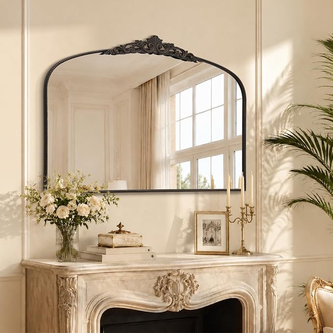 Micasso Oversized Bronze Arched Mirror: 55"x36" Baroque Vintage Wall Mirror | French Antique Traditional Ornate Decorative for Entryway/Bedroom/Bathroom/Hallway/Fireplace - Home Decor for Living Room