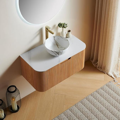 36" Bathroom Vanity with Sink, Plywood Cabinet, Nature Wood | Plywood Cabinet, Single Sink, Doubel Sink, Ceramic Basin & Marble Countertop, Pre-Assembled