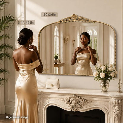 Micasso Oversized Gold Arched Mirror: 55"x36" Baroque Vintage Wall Mirror | French Antique Traditional Ornate Decorative for Entryway/Bedroom/Bathroom/Hallway/Fireplace - Home Decor for Living Room