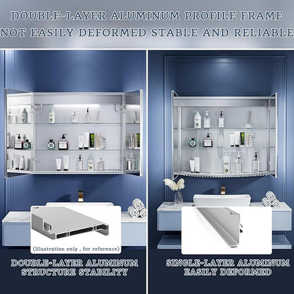 ExBrite LED Lighted Bathroom Medicine Cabinet with Mirror, 30 x 26 Inch, Recessed or Surface Mount, Anti-Fog, Stepless Dimming, Color Temperature Change, Built-in 6000K Sensor Light, Storage Shelves