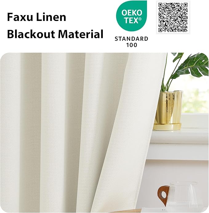 NICETOWN Classroom Door Window Cover, Blackout Shades for Windows and Lockdown Shades, Room Darkening Design Faux Linen French Door Curtain Blocks Views, W8 x L36, 1 Panel, Natural