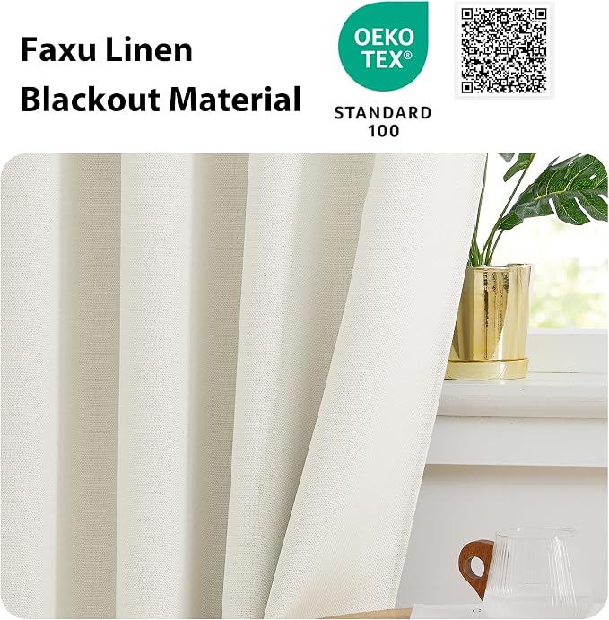 NICETOWN Farmhouse Blackout Door Curtains, Elegance French Faux Linen Door Curtains for Privacy, Easy Installed Panels, Window Covering for Doorway, Natural, 25" W x 80" L, 1 Panel