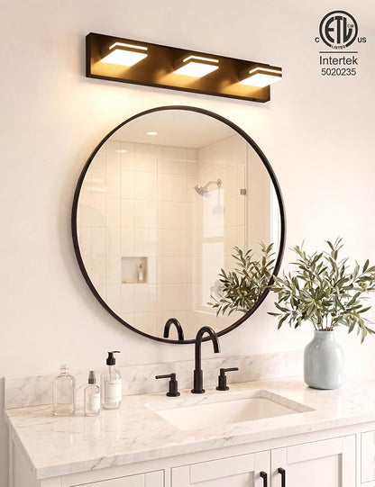 VOLISUN Modern Black Bathroom Vanity Light Fixtures (3-Light, 24-Inch), 5CCT Dimmable Bathroom Lighting Fixtures Over Mirror