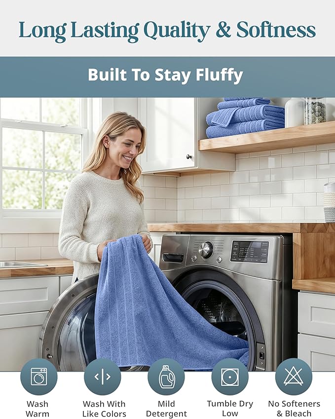 Casa Platino 100% Cotton 2 Pack Bath Towels (30"x60") - Ring Spun Mercerized Cotton Bathroom Towels Set - Quick Dry, Soft & Absorbent Large Bath Towels - Machine Wash in Cold Water - Cerulean Blue