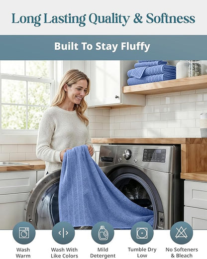 Casa Platino 100% Cotton 2 Pack Bath Towels (30"x60") - Ring Spun Mercerized Cotton Bathroom Towels Set - Quick Dry, Soft & Absorbent Large Bath Towels - Machine Wash in Cold Water - Cerulean Blue