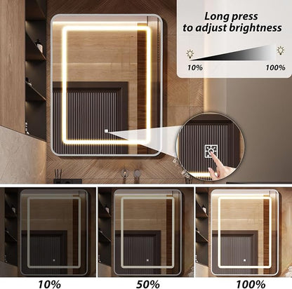 APRILSOUL 20x30 Inch Lighted Bathroom Medicine Cabinet with Mirror, Silver Recessed or Surface Mount Medicine Cabinet Mirror with Storage and LED Lights, 3 Colors Temperature, Dimmable Light