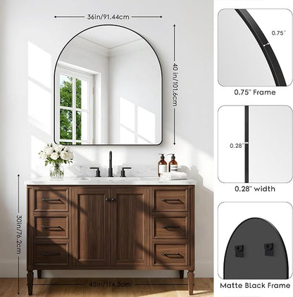 BONEWEI Arched Wall Mirror,36x40 inch Black Arched Mirror Bathroom,Vanity Mirror for Over Sink Metal Frame,Tempered Glass Arch Mirrors for Bedroom,Entryway,Living Room,Home Decor Shatter-Proof