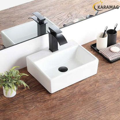 Small Vessel Sink 15"x12" Wall Mount Bathroom Sink Rectangular White Porcelain Ceramic Mini Floating Tiny Bathroom Wall Mounted RV Sink