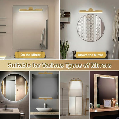 Benreom Wireless Vanity Light for Mirror, Rechargeable LED Bar, Gold | Adjustable Color, Brightness and Angle with Magnetic Stick-On Design for Makeup Mirrors and Renter-Friendly Decor