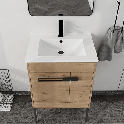 24 Inch Bathroom Vanity with Sink, 24'' Freestanding Vanity Cabinet with Ceramic Basin, 2 Soft-Closing Doors, Waterproof Plywood, Modern Storage for Small Bathroom, Apartment, 00324IMO+9060B