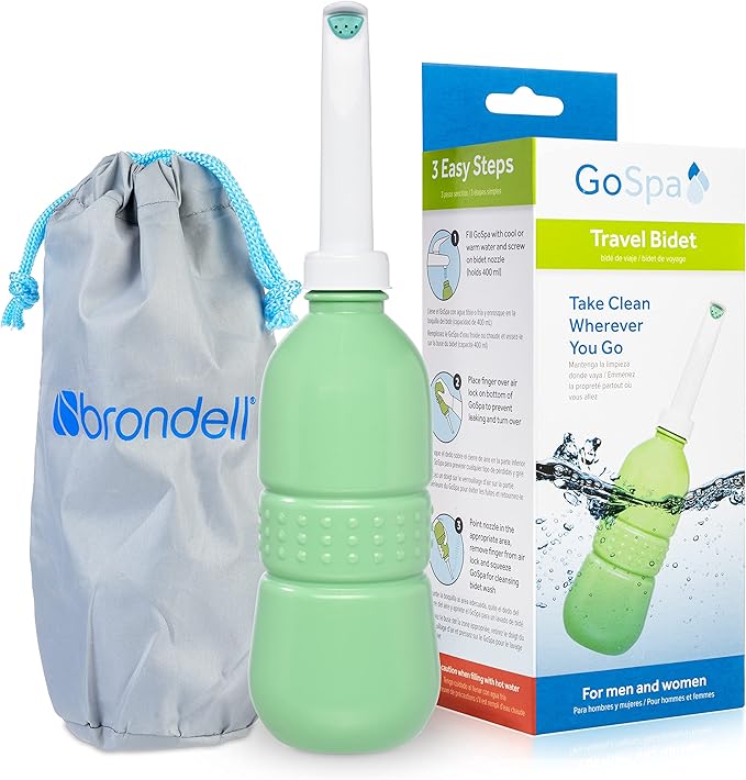 Brondell GoSpa Travel Bidet GS-70 – Portable Peri Bottle for Postpartum & Perineal Care, 400ml Handheld Bidet with Angled Nozzle, Collapsible Design, Nozzle Storage & Travel Bag, Mint