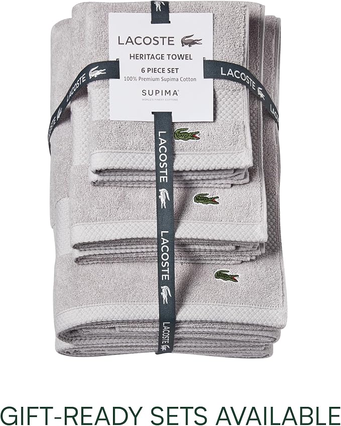Lacoste Heritage 100% Supima Cotton Bath Towel, Microchip, 30" x 54" – Highly Absorbent & Quick Drying, Premium Super Soft Bath Towel, Bathroom Essential, Gift for All Occasions, Machine Washable