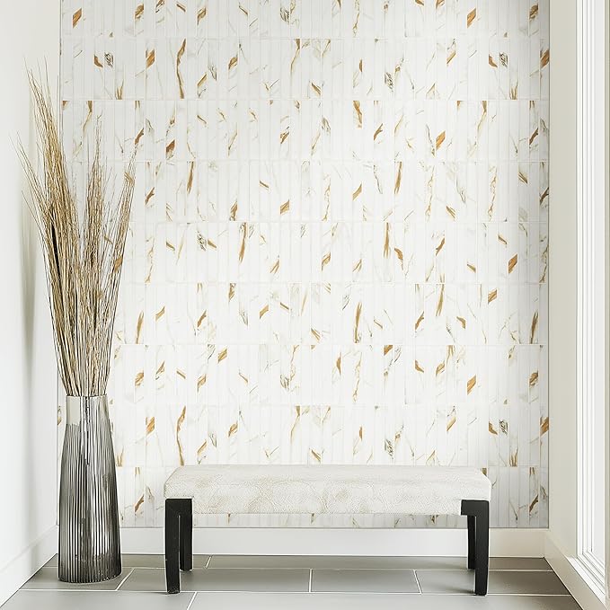 MSI Calacatta Gold Stack Pattern Matte Porcelain Mosaic Floor and Wall Tile for Bathroom, Kitchen Backsplash, Accent Wall Tile, Sample