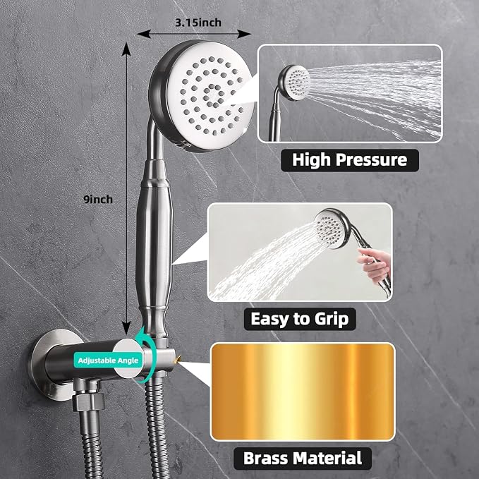 All Metal Thermostatic Shower System Backnets Wall Mounted Antique Shower Faucet Set with Body Jets and Handheld, Bathroom Mixer Shower Set Wall Mounted Rough-in Valve and Trim Kit Brushed Nickel