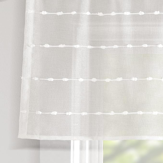 Lush Decor Farmhouse Textured Sheer Window Curtain Valance, 52"W x18"L, White
