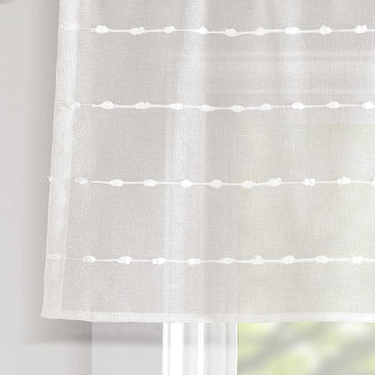Lush Decor Farmhouse Textured Sheer Window Curtain Valance, 52"W x18"L, White