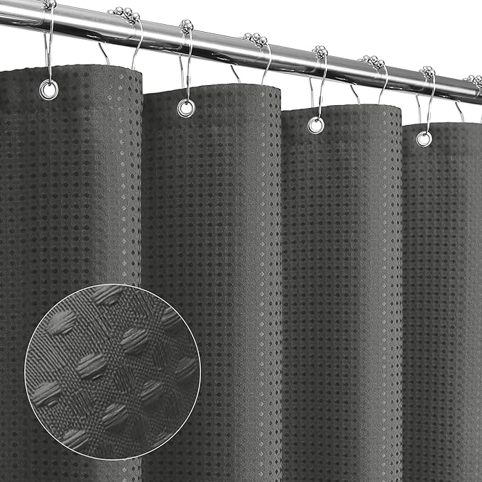 Small Stall Charcoal Grey Fabric Shower Curtain, 36 x 72 | Narrow Half Cloth-Textured Shower Curtain for Bathroom, Water Repellent, Machine Washable