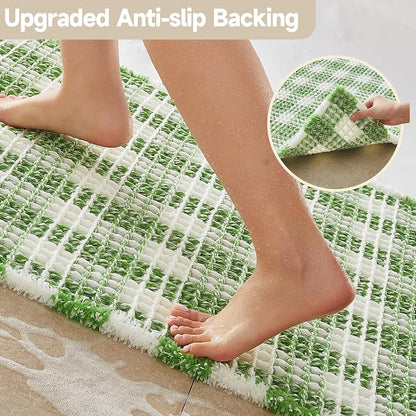 TYUU Waffle Bath Mat, Cute Bathroom Rugs Non Slip, 48x24 Green & White | Super Absorbent Quick Dry Bath Rug, Non-Slip Backing, Soft Waffle Washable Farmhouse Bathroom Mats, Tub, Shower & Home Decor