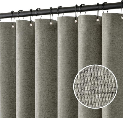 MIULEE Linen Fabric Shower Curtain Grey W72*L72 12 Metal Hooks | Modern, Heavy Duty, Shower Curtain Set, Waterproof Thick Cloth Shower Curtains, Bathroom Hotel Bathtub, Washable