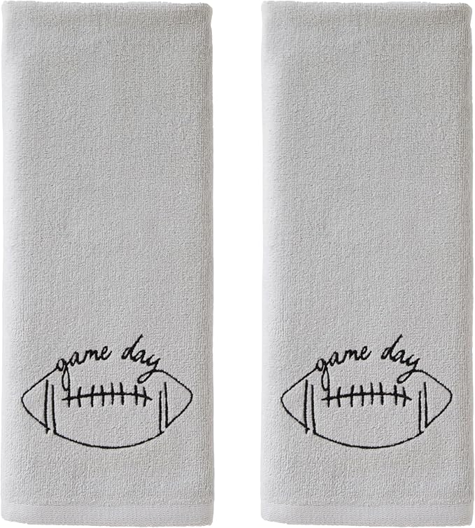 SKL Home Fall/Autumn/Football Game Day 100% Cotton Embroidered 2pc Hand Towel Set, Decorative for Bath/Kitchen/Bar & Gift, Gray