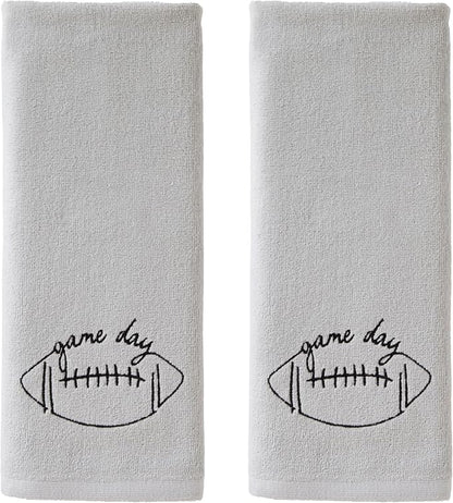 SKL Home Fall/Autumn/Football Game Day 100% Cotton Embroidered 2pc Hand Towel Set, Decorative for Bath/Kitchen/Bar & Gift, Gray