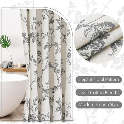 MitoVilla Extra Wide Cotton Floral Shower Curtain for Bathroom,108 x 72 | Extra Wide BoHo Cottagecore Spring Shower Curtains, Modern Farmhouse Country Plant Leaves Bathroom Décor, 108 x 72