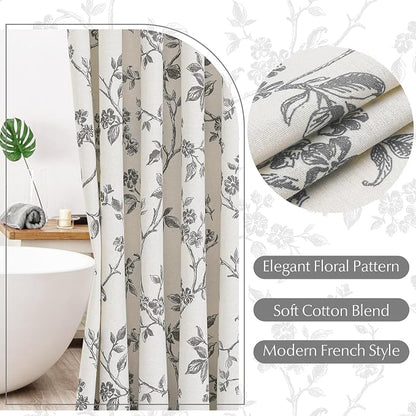 MitoVilla Small Stall Cotton Floral Shower Curtain for Bathroom,54 x 78 | Long BoHo Cottagecore Spring Shower Curtains, Modern Farmhouse Country Plant Leaves Bathroom Décor, 54 x 78