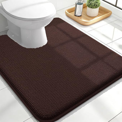 OLANLY Memory Foam Bathroom Toilet Rug U-Shaped 24x20, Absorbent Mat, Brown | Soft Quick Dry Bath Rugs, Non-Slip Carpet, Machine Washable Mat for Bathroom Floor, Tub and Shower, Home Decor Accessories