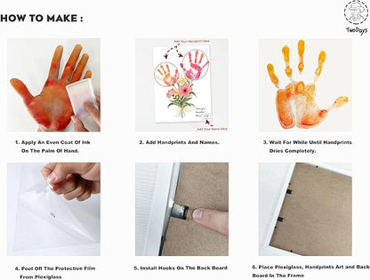 TwoDays Flower Bouquet Handprint Art Craft DIY Kit, Unique Gifts for Mom from Daughter or Son for Mother's Day Birthday Christmas, Gift for Grandma. (Floral-1, White)