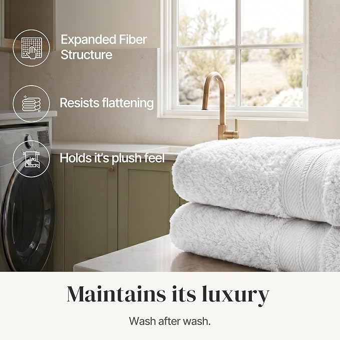 Modern Threads - Spun Loft 6-Piece 100% Combed Cotton Towel Set - Bath Towels, Hand Towels, & Washcloths - Super Absorbent & Quick Dry - 600 GSM - Soft & Plush, White
