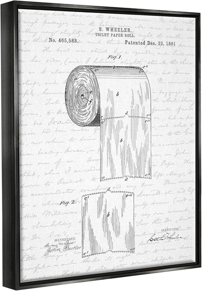 Vintage Patent Bathroom, 16 x 20 Inch Canvas in Floater Frame | Stupell Industries · By Lettered and Lined · Ready to hang · Great for bath and laundry decor · Made in USA