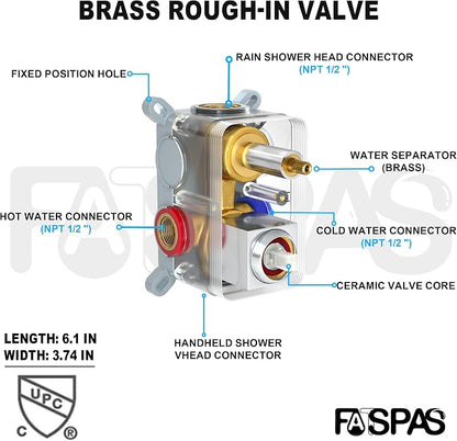 Polished Chrome Shower System with 10-Inch Rain Showerhead and Handheld | Innovative air-injection technology for low pressure, high-flow rate up to 3.22 GPM ensuring powerful consistent stream