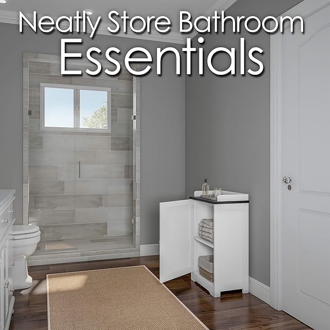 Lavish Home 2-Tier Bathroom Floor Storage Cabinet – 29” Tall Free Standing White Cupboard with Adjustable Shelf, Shutter-Style & Slatted Look Door – Towel, Toiletries, or Laundry Organizer
