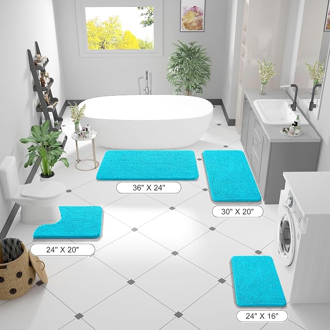 OLANLY Bathroom Rugs 36x24, Extra Soft Absorbent Chenille Bath Rugs | Aqua Sky, Quick-Drying Rubber Backing, Machine Washable Bath Mat for Bathroom Floor, Tub and Shower, Home Decor Accessories