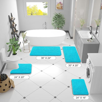 OLANLY Bathroom Rugs 30x20, Extra Soft Absorbent Chenille Bath Rugs | Aqua Sky, Quick-Drying Rubber Backing, Machine Washable Bath Mat for Bathroom Floor, Tub and Shower, Home Decor Accessories