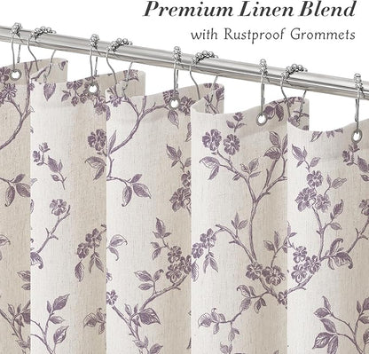 MitoVilla Lavender Linen Floral Shower Curtain for Bathroom, 72 x 72 | Lavender BoHo Cottagecore Spring Shower Curtains, Modern Farmhouse Country Plant Leaves Bathroom Décor, 72 x 72