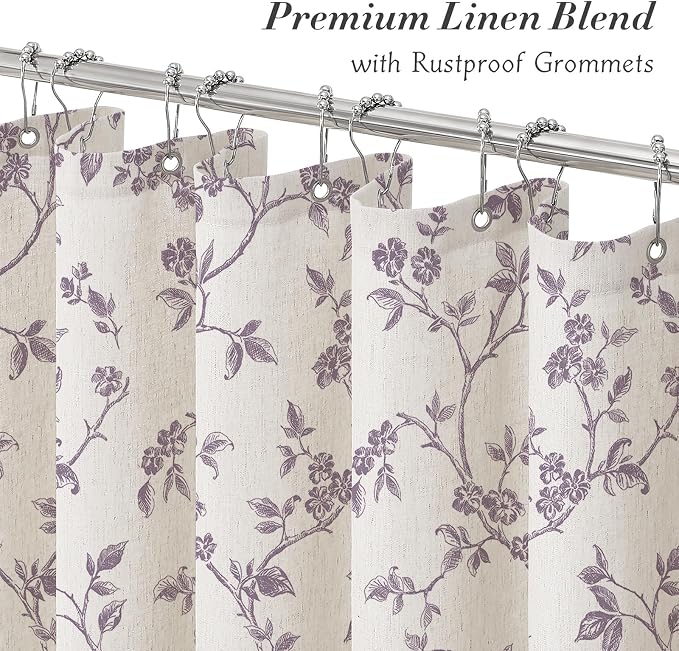 MitoVilla Extra Long Linen Floral Shower Curtain for Bathroom,72 x 84 | Extra Long BoHo Cottagecore Spring Shower Curtains, Modern Farmhouse Country Plant Leaves Bathroom Décor, 72 x 84