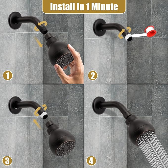 AISOSO Shower Head 2PCS,High-Pressure Fixed Showerhead 3",Oil Rubbed Bronze