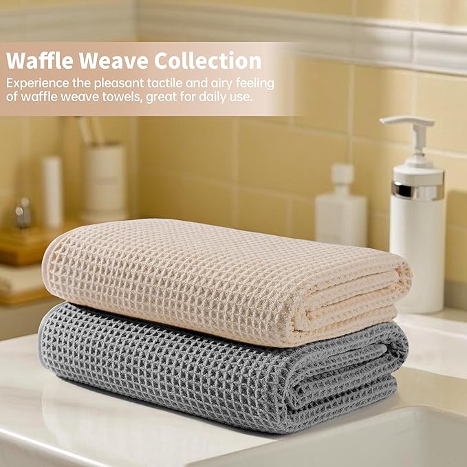 MICROFI New Microfiber Waffle Bath Towels, 2 Pieces, Soft, Absorbent, Fast Drying, Lint Free 430 GSM (30''x60''/76cm x 152cm)