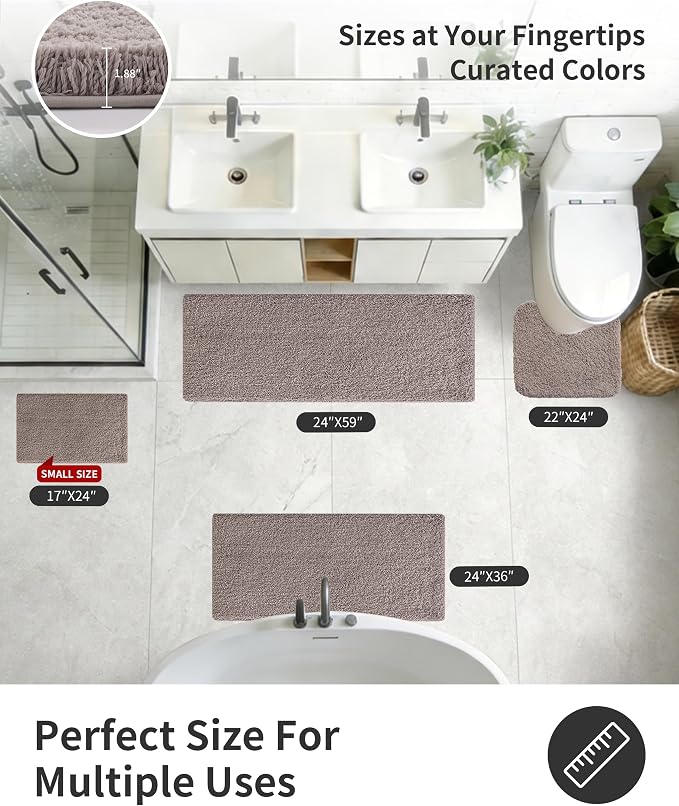 ILANGO Camel Bathroom Rugs 48" × 24" Non Slip & Super Absorbent Extra Thick Soft, Washable Bath Mat for Floor, Microfiber Plush Shaggy Bath Rug with Tub for Bathtub Shower Room Sink