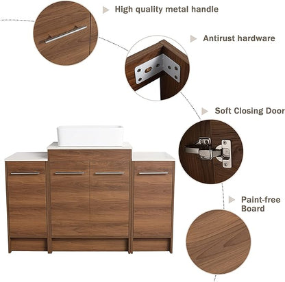 48" Bathroom Vanity with Sink, 48 Inch Freestanding Bathroom Vanity, Single Sink Bathroom Vanity Combo, Modern Bathroom Vanity, Brown Floor Standing Cabinet Set (BRE110, 48 * 18)