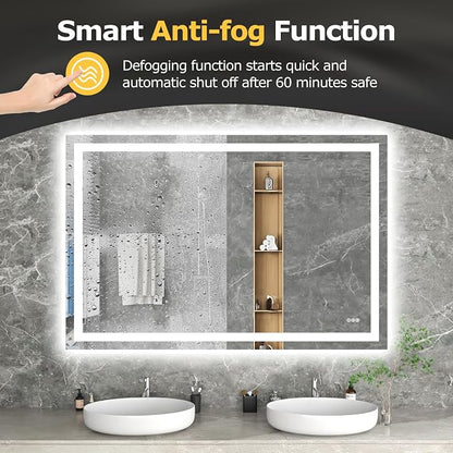 Hivone 60"X40" LED Bathroom Mirror with Lights, Anti-Fog, Dimmable, Backlit + Front Lit, Smart Bathroom Vanity Mirror, Memory Function, Shatterproof, Tempered Glass (Horizontal/Vertical)
