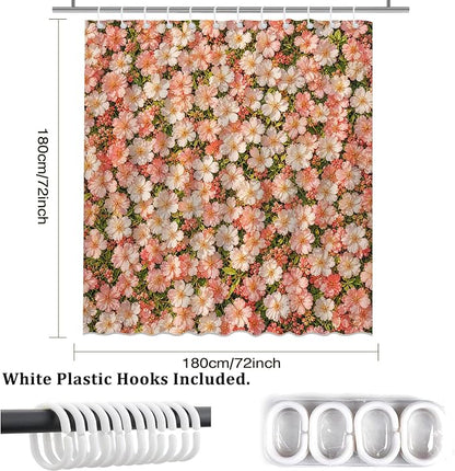 Floral Shower Curtain Pink Farmhouse Flowers Shower Curtain 72 X 72 Inch | with Waterproof Washable Bath Curtain for Boho Floral Bathroom Decor