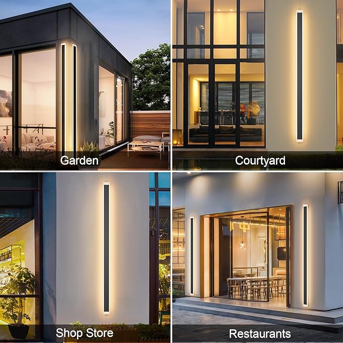 Aipsun 2 Packs Porch Wall Lights 71 inch Long Strip Modern Outdoor Wall Light Fixture, 50W Black Wall Mount Lighting Sconce Exterior Lights Wall Sconce 3000K for House Living Room Corridor