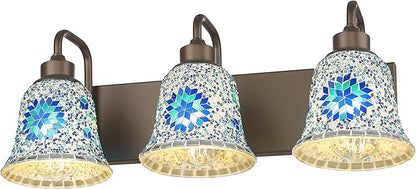 zeyu Bathroom Light Fixtures, 3-Light Bathroom Vanity Light, 22 Inch Modern Wall Sconces with Blue Mosaic Glass, Oil Rubbed Bronze Finish, ZSL72B-3W ORB-BL