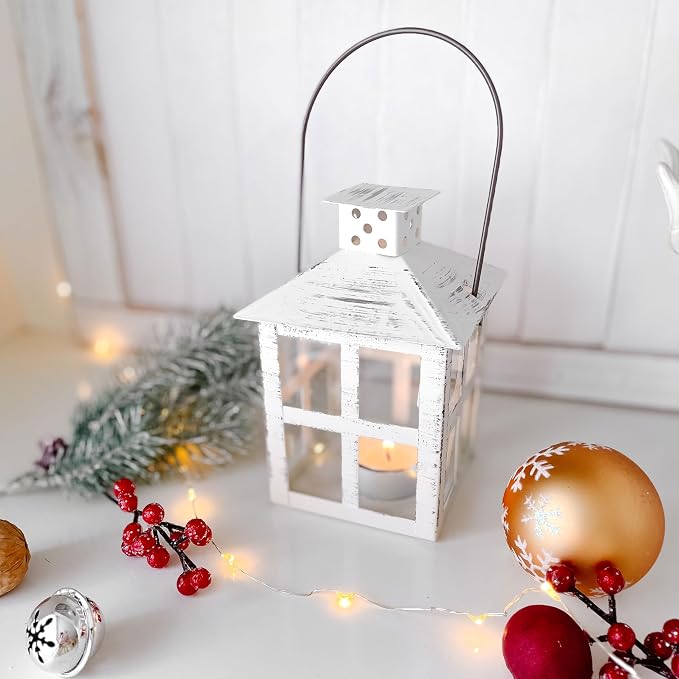 Kate Aspen Set of 6 White Vintage Distressed Rustic Candle Holder Decorative Lantern (6 Inch), Wedding Decoration, Centerpiece, Farmhouse Decor, Shelf Decor