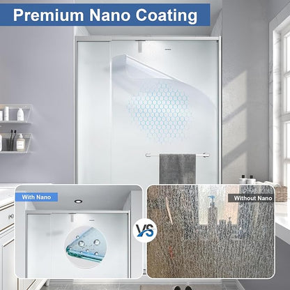 36-42" W x 72" H Frosted Pivot Shower Glass Door Brushed Nickel | 1/4"(6mm) SGCC Tempered Glass with Explosion-Proof Film &Nano Coating,Customizable Width