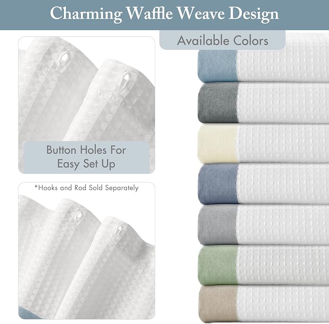 Madison Park Spa Waffle Shower Curtain for Bathroom, 72 x 72, Blue | Striped, Pieced Fabric Design, 3M Scotchgard Moisture Management, Hotel Quality, Modern, for Bathroom, OEKO-TEX Certified